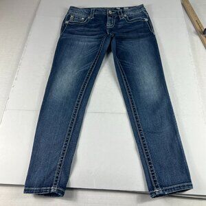 Miss Me Jeans Women's 29x25* Low Rise Skinny Ankle Blue Embellished Denim Tag 27